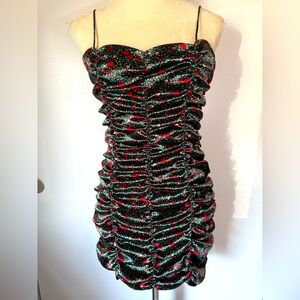 Urban Outfitters Ruched Rose Flower Satin Bodycon Dress Medium Floral